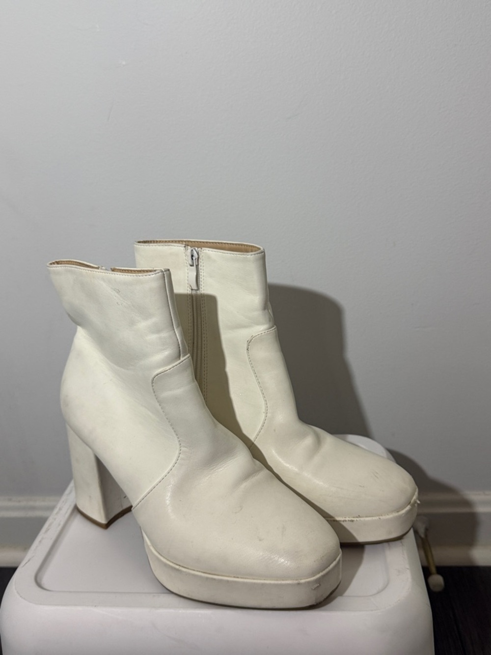 White Platform Block Heel Ankle Boots - Women